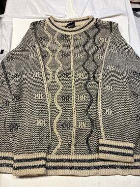 Tony Lambert Sweater Size L Vintage 90s Black Beige 3D Knit